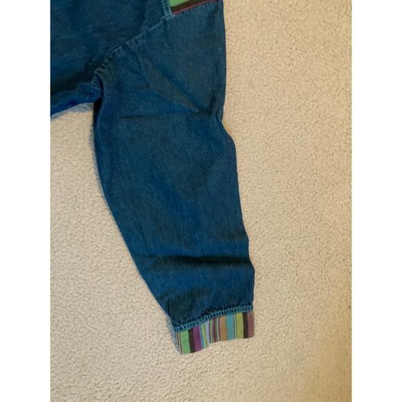 Vintage Amica Denim Button Top Large Floral Embroidery Long Sleeve Retro Western - Picture 6 of 16